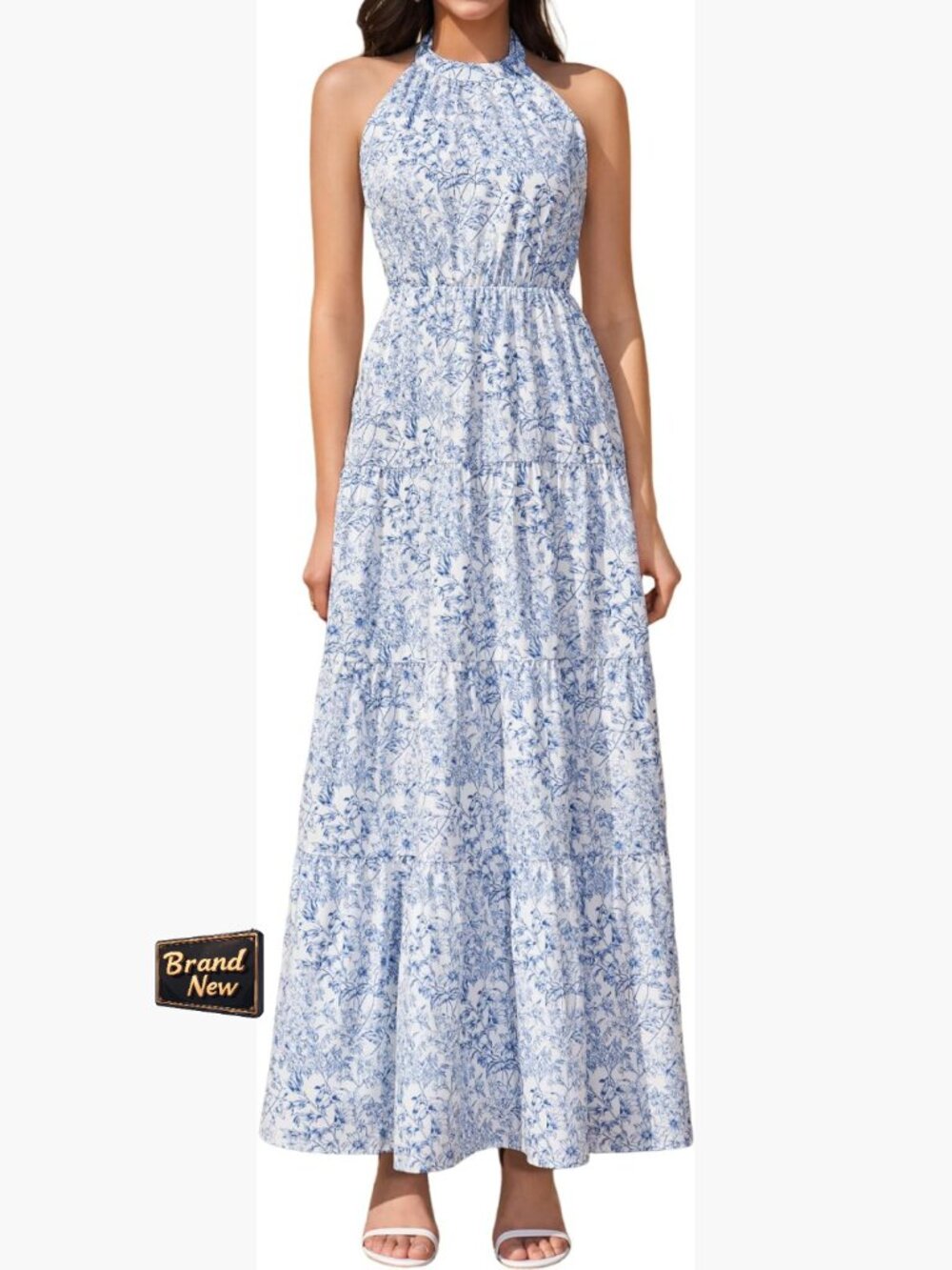 Floral Halter Tie Summer Flow A Line Boho Sundress Women Sleeveless